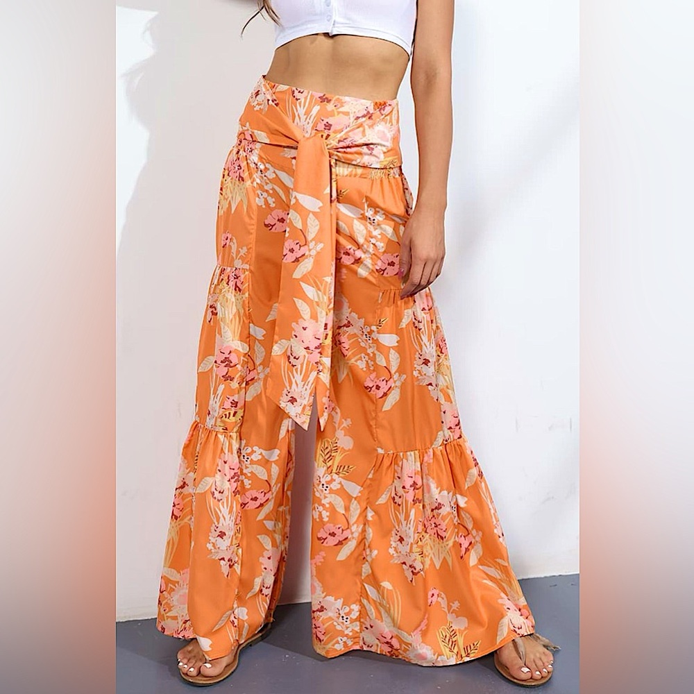 NWT-Plus Size High-Rise Tied Palazzo Pants
